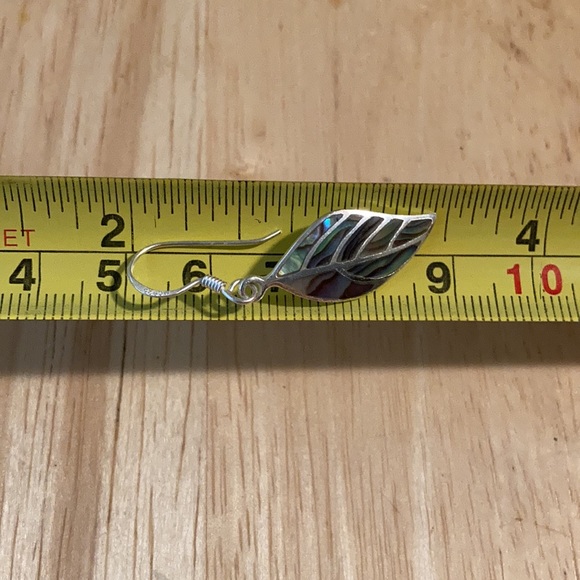 Sterling Silver and Abalone Feather Dangling earrings - Picture 2 of 4